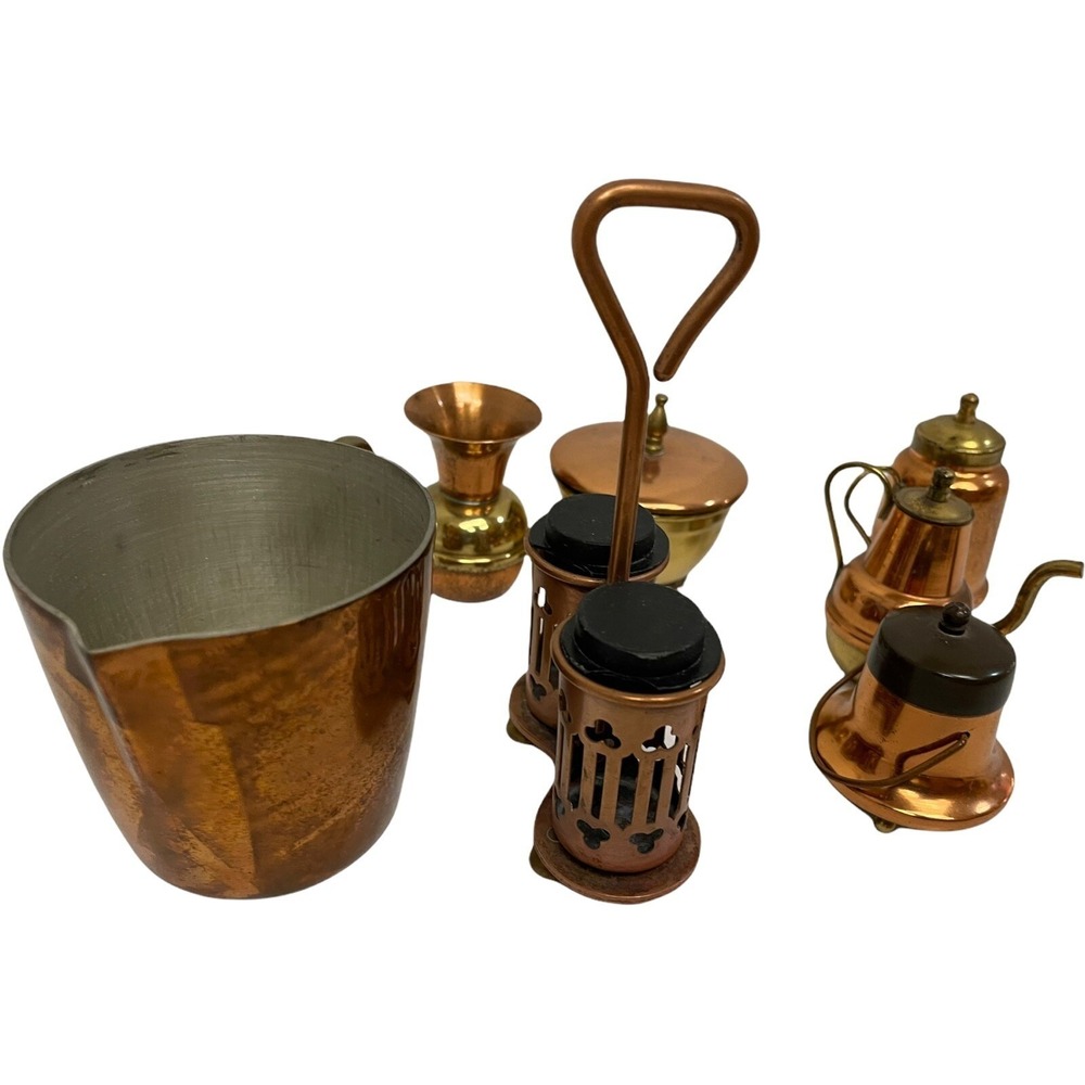 Holland Miniature Copper Brass Kitchen Set 8pc Vintage Dutch Good Patina